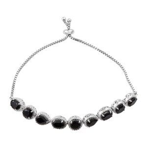 Black Spinel Bracelet With Rhodium Clasp